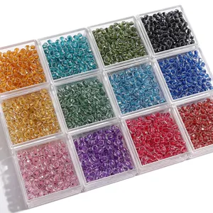 DIY jewelry making kit with 12 colors of 4mm faceted glass seed beads in a storage box