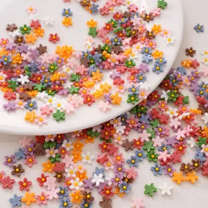 Colorful 7mm resin five-petal flowers for DIY crafts jewelry and phone case decor