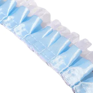 Zweilagiges plissiertes Satinband in Hellblau und Weiß für DIY Haarschmuck Zubehör