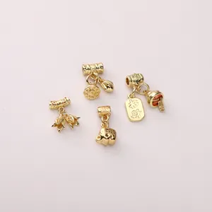 Golden 14K gold-filled elephant and prosperity charm pendants for DIY jewelry making