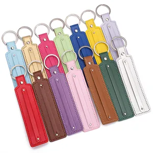 Handmade leather keychain straps in multiple colors with silver rings for bags and DIY crafts