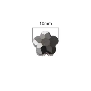 Deep grey 10mm flower-shaped glass beads with faceted finish for DIY jewelry making