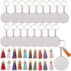 Porte-clés en acrylique transparent avec pompons colorés et anneaux pour loisirs créatifs