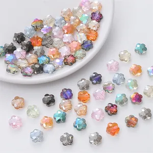 Colorful 10mm glass flower beads with faceted petals for DIY jewelry making