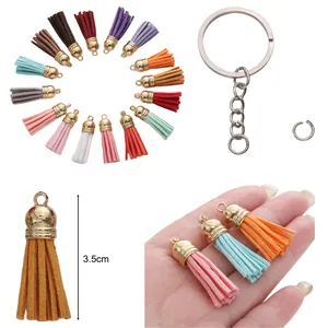 Détails macro de glands DIY colorés de 3,5 cm avec capuchons dorés et anneaux argentés