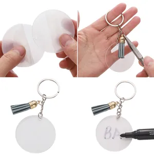 Kit porte-clés DIY avec disques acryliques, anneaux métalliques et glands gris pour artisanat