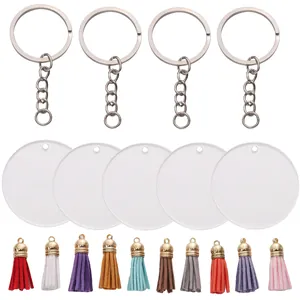 Kit porte-clés DIY avec disques acryliques, anneaux métalliques et pompons colorés