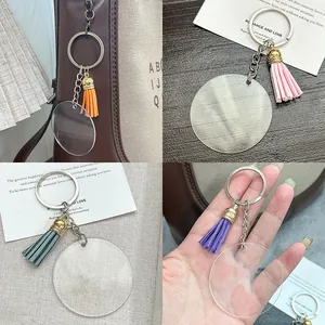 Kit porte-clés DIY en acrylique avec glands colorés et disques ronds transparents