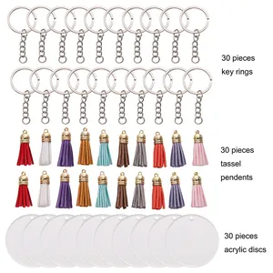 Kit porte-clés DIY 90 pièces avec disques acryliques et glands colorés pour artisanat