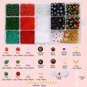 DIY Christmas jewelry making kit with glass seed beads and accessories in a storage box