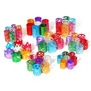 Colorful crown and hollow cylinder aluminum braid jewelry rings set in various metallic tones