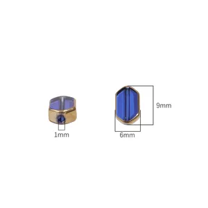 Blue glass beads with gold frame 6x9mm for DIY jewelry making and handmade bracelets