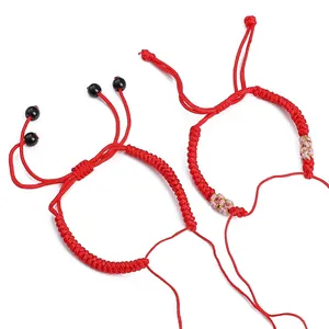 Lot de bracelets en cordon tressé rouge fait main avec cordon réglable et perles noires