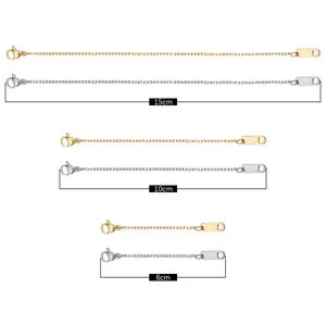 Detail showing stainless steel extender chains with lobster clasps in 6cm 10cm 15cm lengths