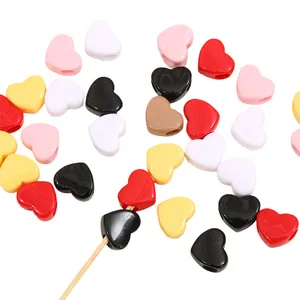 Perles en acrylique colorées en forme de cœur avec grands trous pour bijoux DIY