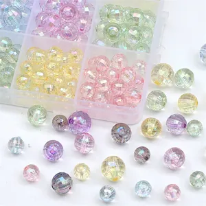 Faceted Acrylic Rainbow AB Color Round Beads For DIY Jewelry Making Bracelet Necklace Handcraft Materials Beading Supplies
