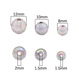 Iridescent faceted acrylic beads with AB coating in 8mm 10mm and 12mm sizes for DIY jewelry