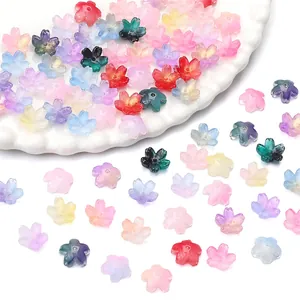 Macro shot of colorful gradient cherry blossom beads for DIY jewelry making