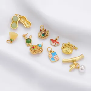 Macro detail of gold-plated traditional Chinese charms on elegant white silk background