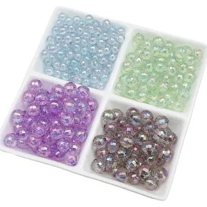 Faceted iridescent acrylic earth beads in light blue, green, and purple for DIY crafts