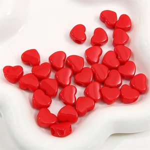 Perles de cœur en acrylique rouge poli avec grands trous pour bijoux et loisirs DIY