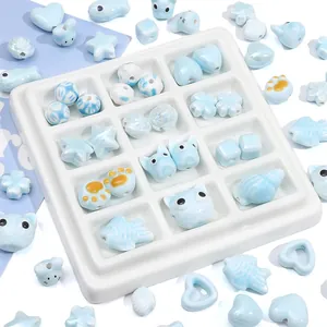Kit DIY de perles en céramique bleu clair en forme de cœur et d'animaux mignons