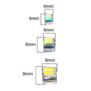 Rainbow AB coated crystal cube beads in 4mm, 6mm, and 8mm sizes for DIY jewelry making