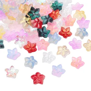 10Pcs Gradient Glass Cherry Blossom Beads Pointed Flower Loose Spacer Beads For DIY Bracelet Necklace Jewelry Making Handmade Crafts Accessories