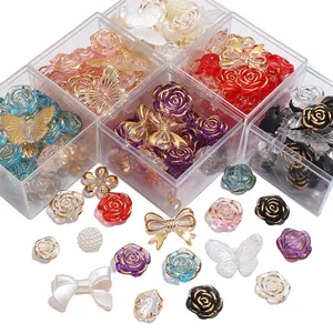 Kit de bijoux DIY avec perles de roses, papillons et perles en acrylique dans une boîte