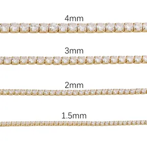 Chaîne tennis plaquée or 14 carats avec zircones, tailles de 1,5 mm à 4 mm