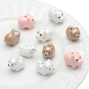 Perline Sciolte in Acrilico Perla Artificialto a Forma di Animale Cartone Animato Maiale Pecora Cane per Creazione Gioielli DIY
