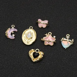 DIY Legierung Anhänger Charms Für Schmuckherstellung Schmetterling Herz Stern Mond Tulpe Strass Glas Anhänger Ohne Kette Für Damen Mädchen Handgefertigte Bastelmaterialien