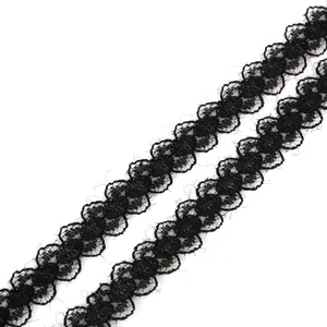 Ruban de dentelle noire à cercles évidés de 15mm pour accessoires cheveux et couture DIY