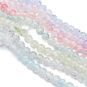 Macro view of colorful ice crackle glass beads for DIY jewelry making and bracelet crafting