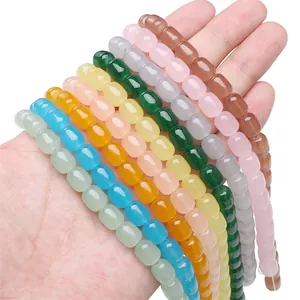 Handheld set of colorful imitation jade cylinder beads for DIY jewelry making