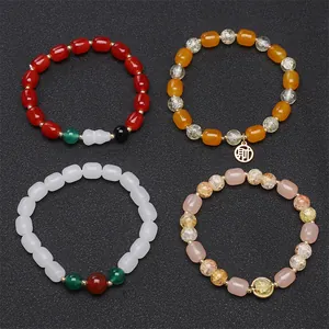 Handmade bead bracelets with glass jade date beads and lucky charms in four colors