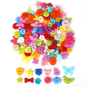 Colorful mixed plastic buttons in various heart, star, and animal shapes for DIY crafts
