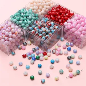 8mm bunte Marmor-Glasperlen Set mit Aufbewahrungsbox für DIY Schmuckherstellung basteln