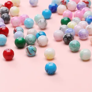8mm multi-colored polished glass beads with marble texture for DIY jewelry making