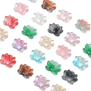Handmade gradient lotus glass beads with gold powder edges for DIY jewelry making