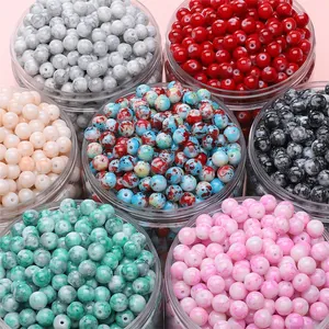 8mm farbige Glasperlen mit Marmormuster für DIY-Schmuck in verschiedenen runden Stilen