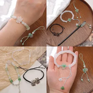 Traditional Chinese style resin lotus and bamboo jewelry set with bracelets and hairpins