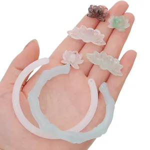 Resin lotus flower pendants and bamboo joint ring charms for DIY jewelry making