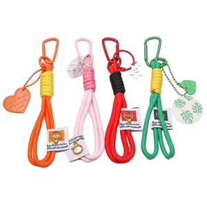 Colorful alloy and braided nylon keychains with decorative acrylic charms for DIY bags