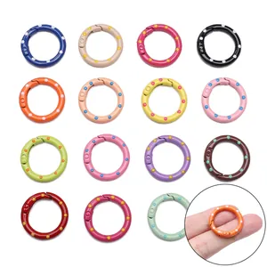 Colorful 25mm polka dot alloy spring rings for DIY keychains and bag accessories
