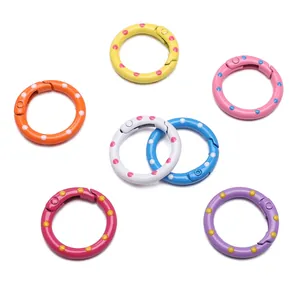 Set of 25mm colorful polka dot alloy spring rings in seven colors for DIY keychains