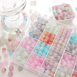 Colorful frosted jelly glass beads kit for DIY bracelets with a butterfly charm pendant