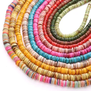 Vibrant 6-8mm colorful shell-like disc beads in multi-layer rainbow necklace strands