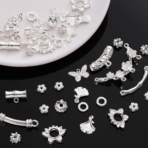 Silver alloy DIY jewelry charms set with butterfly and flower designs for necklaces