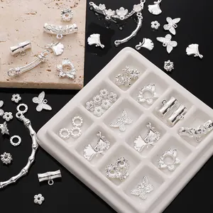 Vintage Silver Alloy DIY Jewelry Charms Chinese Style Bamboo Lotus Butterfly Ginkgo Leaf Pendant Spacer Beads For Bracelet Earring Making